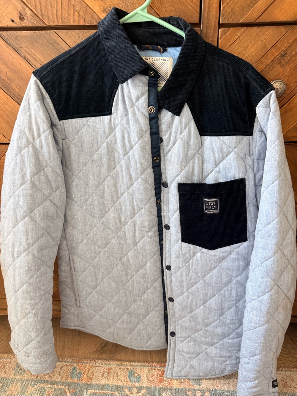 Scotch & Soda Light Gray Quilted Jacket with Black Yoke & Pocket
